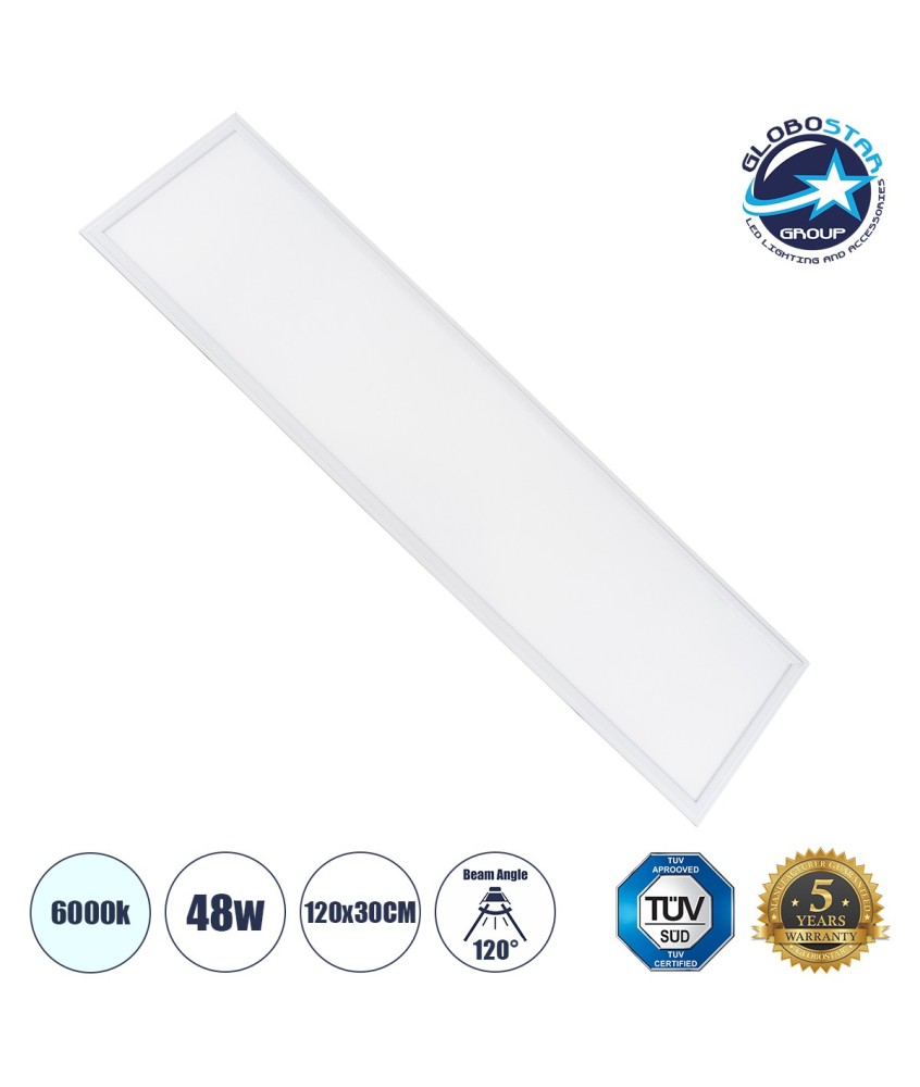 GLOBOSTAR® PANELETI 60212 Χωνευτό Panel Οροφής 120x30 LED 48W 4800lm 120° UGR 19 AC 220-240V IP20 Ψυχρό Λευκό 6000K - Lumileds SMD Chip & TÜV SÜD Driver - Λευκό Γαλακτερό - Μ120 x Π30 x Υ1.5cm - Q116 x 26cm - 5 Χρόνια Εγγύηση